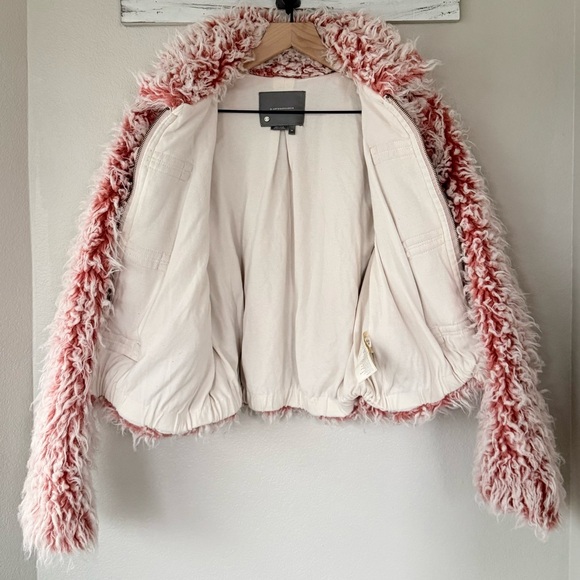 ANTHROPOLOGIE XS Brenna Faux Fur Coat in Pink • Coral Fuzzy Furry Toggle Jacket - Picture 8 of 15